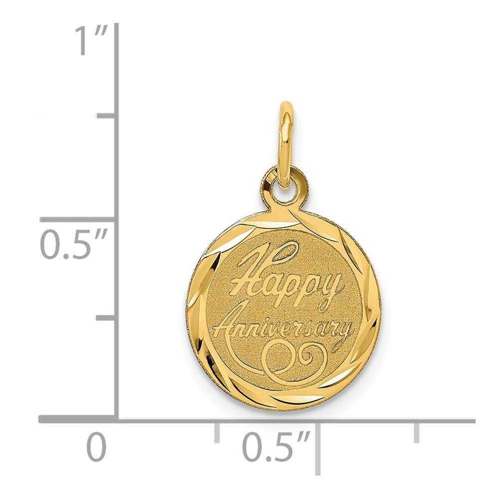 Alternate view of the 14k Yellow Gold Happy Anniversary Circle Charm or Pendant, 13mm by The Black Bow Jewelry Co.
