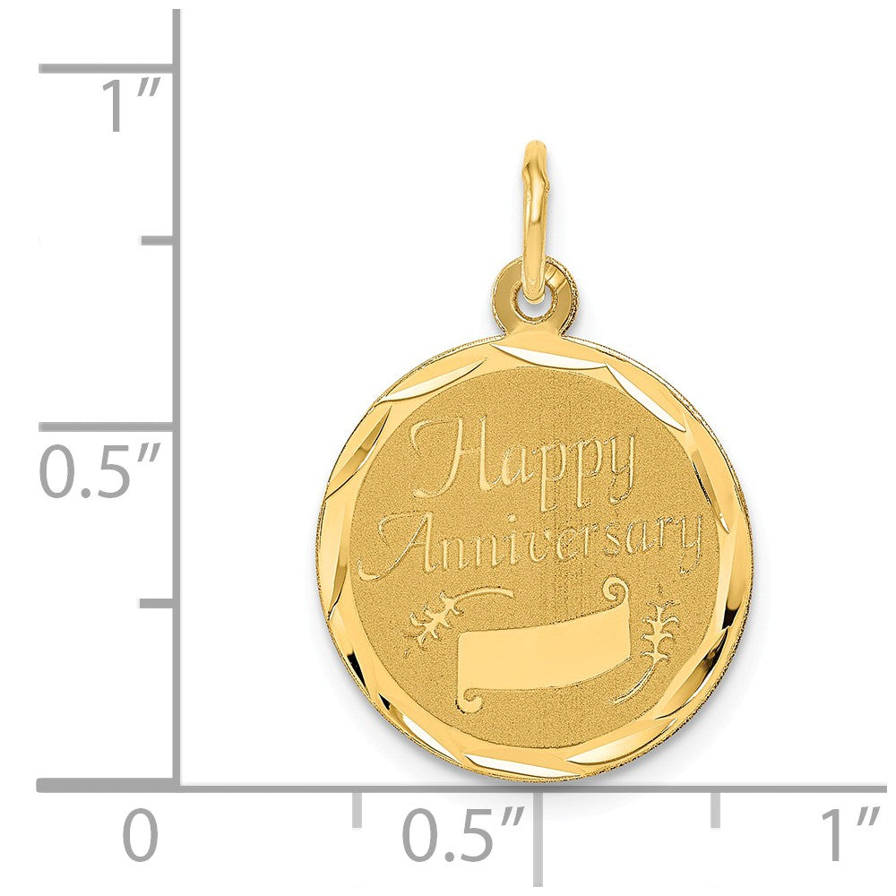 Alternate view of the 14k Yellow Gold Happy Anniversary Circle Banner Charm or Pendant, 16mm by The Black Bow Jewelry Co.