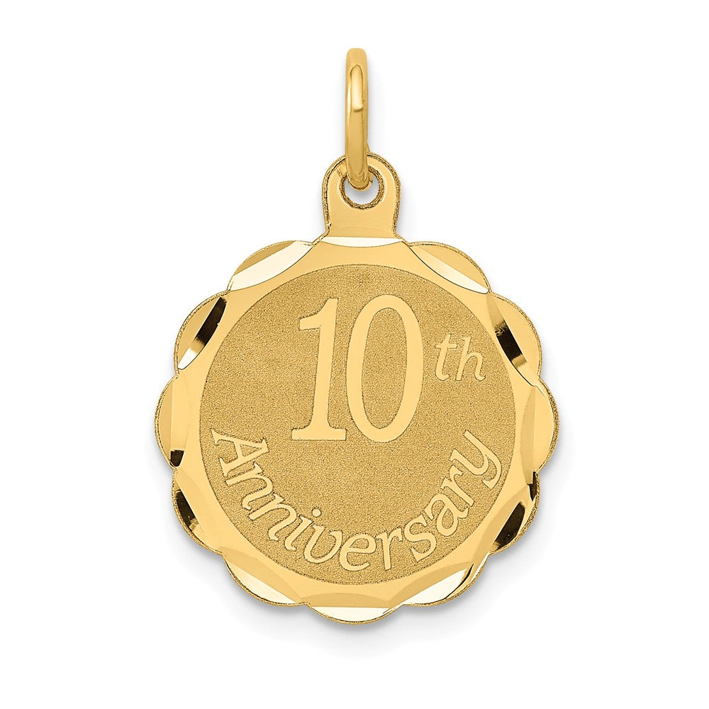 14k Yellow Gold 10th Anniversary Circle Charm or Pendant, 15mm, Item P25957 by The Black Bow Jewelry Co.