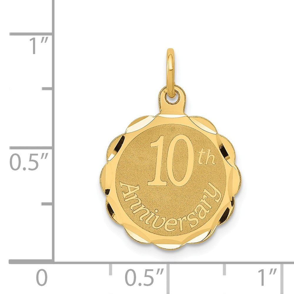 Alternate view of the 14k Yellow Gold 10th Anniversary Circle Charm or Pendant, 15mm by The Black Bow Jewelry Co.