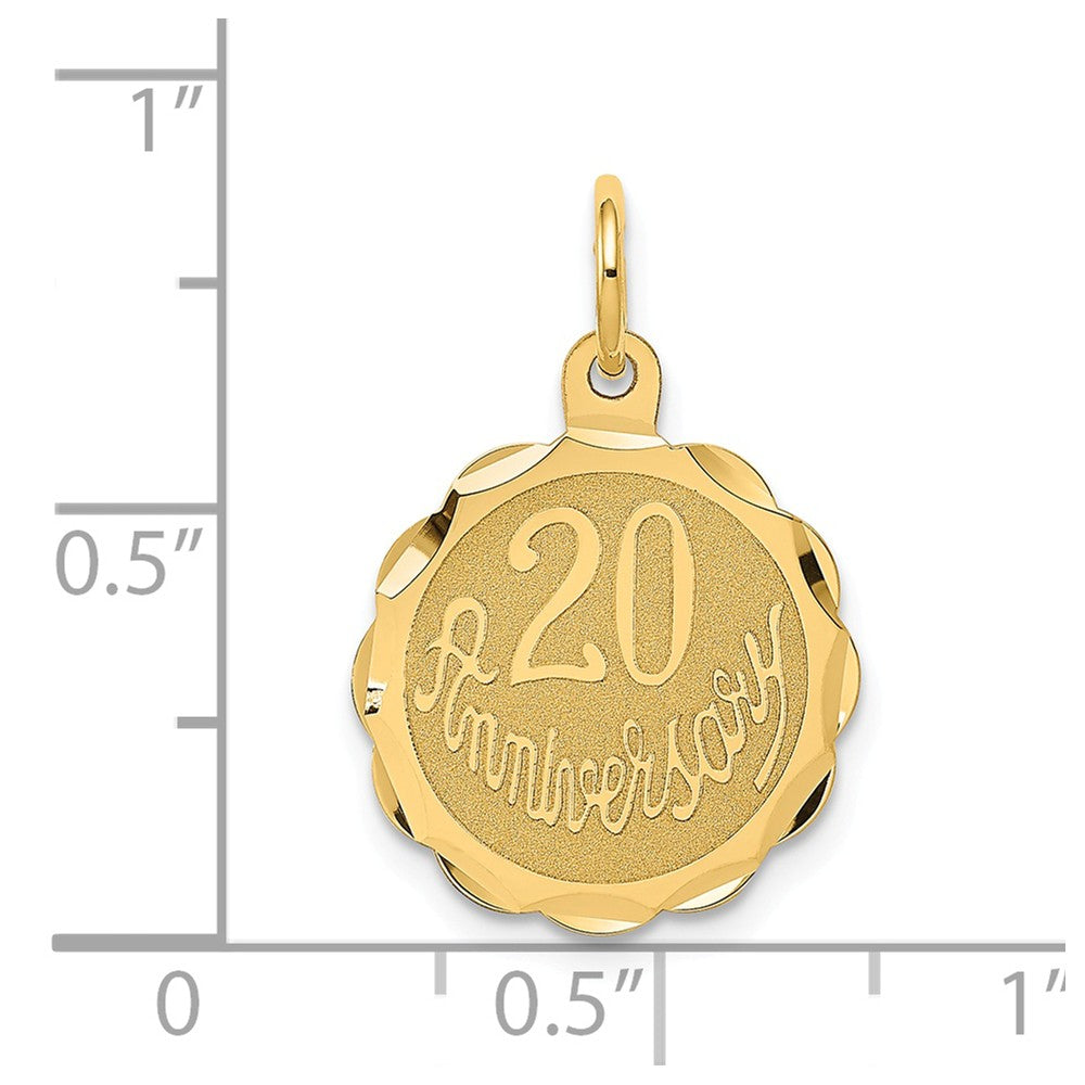 Alternate view of the 14k Yellow Gold 20th Anniversary Circle Charm or Pendant, 15mm by The Black Bow Jewelry Co.