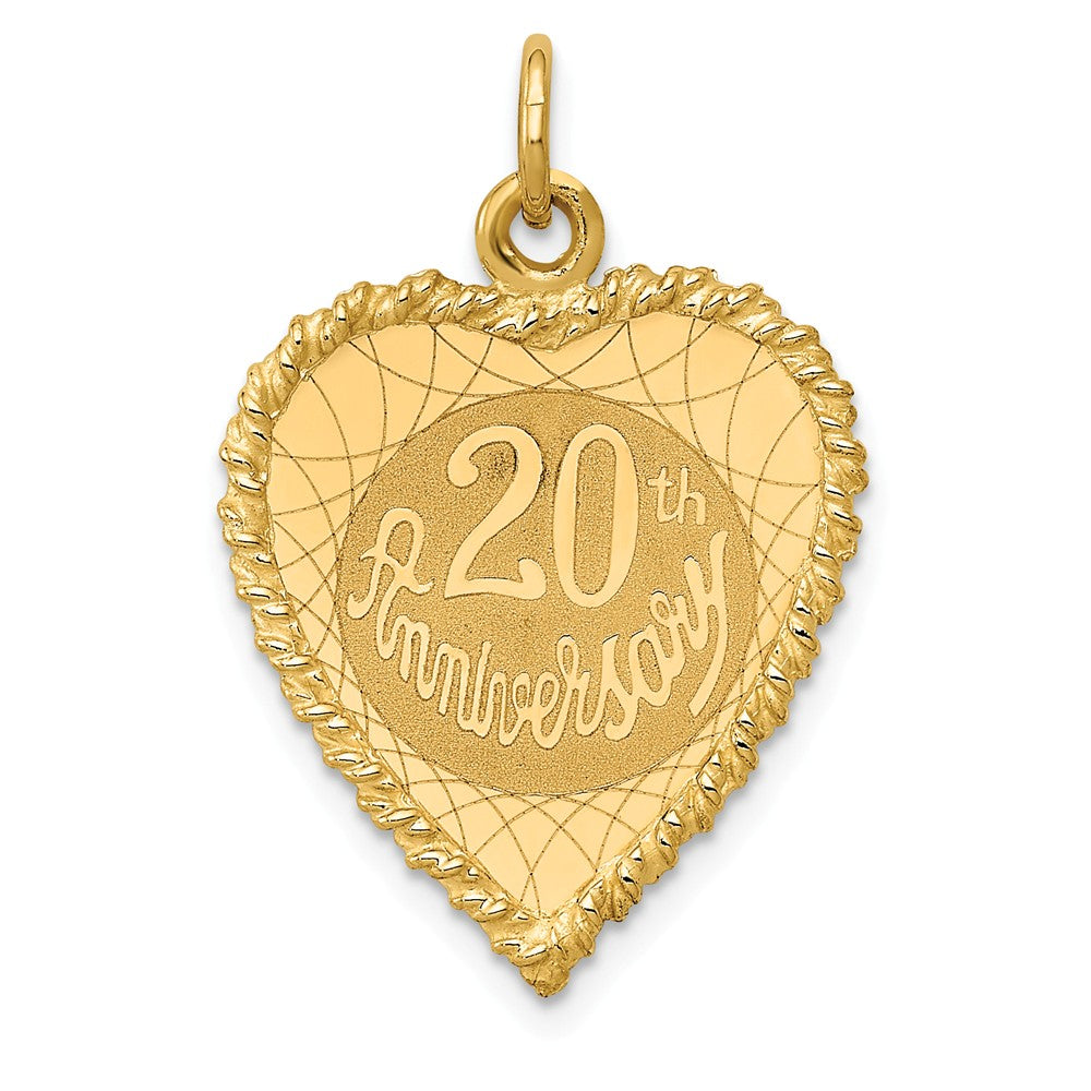 14k Yellow Gold 20th Anniversary Rope Heart Charm or Pendant, 18mm, Item P25960 by The Black Bow Jewelry Co.
