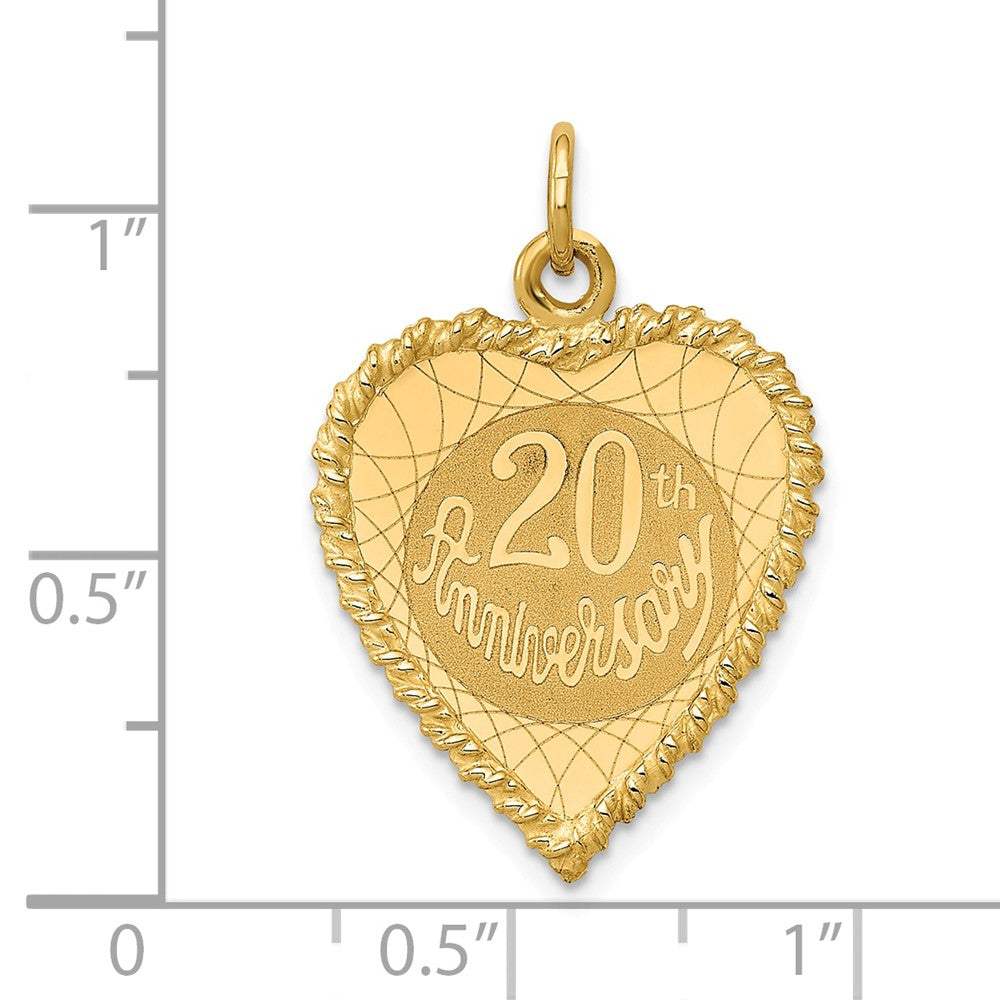 Alternate view of the 14k Yellow Gold 20th Anniversary Rope Heart Charm or Pendant, 18mm by The Black Bow Jewelry Co.