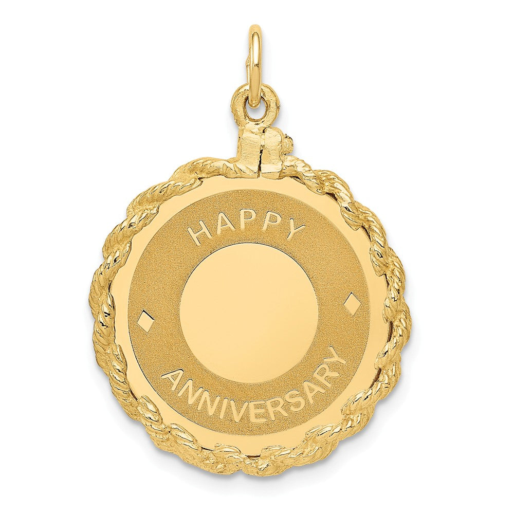 14k Yellow Gold Happy Anniversary Rope Circle Charm or Pendant, 22mm, Item P25963 by The Black Bow Jewelry Co.
