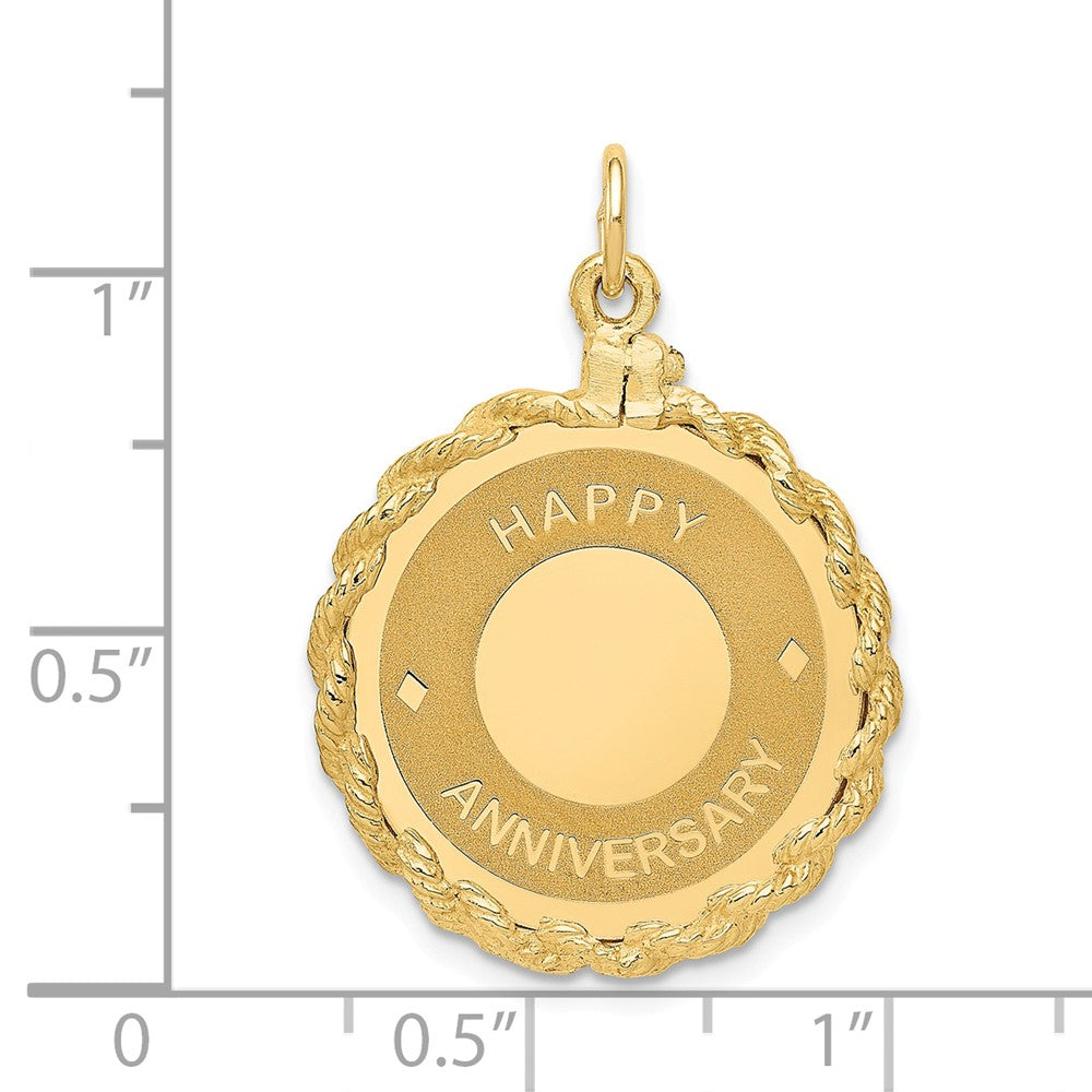 Alternate view of the 14k Yellow Gold Happy Anniversary Rope Circle Charm or Pendant, 22mm by The Black Bow Jewelry Co.