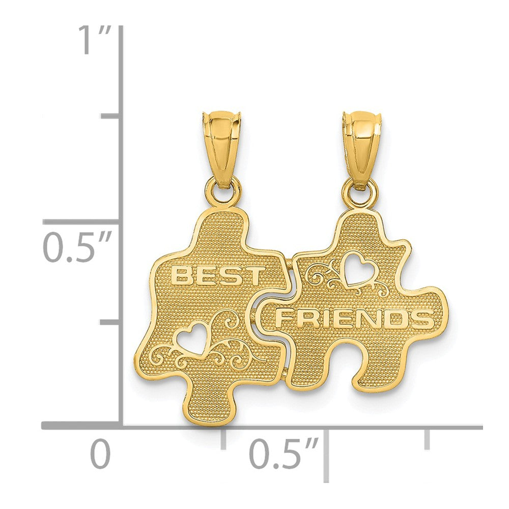Alternate view of the 14k Yellow Gold Best Friends Puzzle Pieces Set of 2 Pendants, 18mm by The Black Bow Jewelry Co.