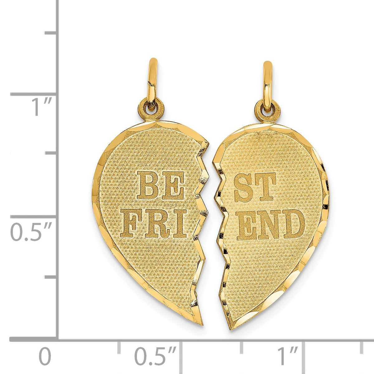 Alternate view of the 14k Yellow Gold Best Friend Heart Set of 2 Charm or Pendants, 22mm by The Black Bow Jewelry Co.