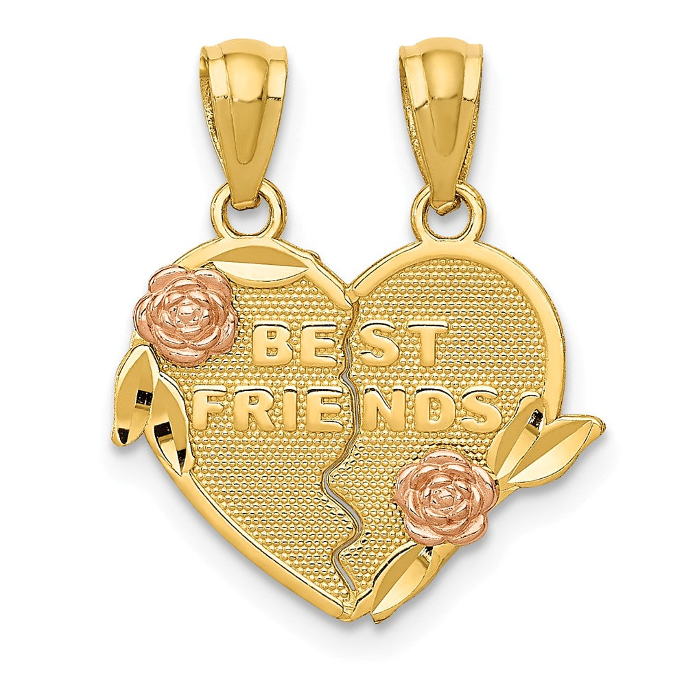 14k Two Tone Gold Best Friends Heart and Roses Set of 2 Pendants, 16mm, Item P25983 by The Black Bow Jewelry Co.