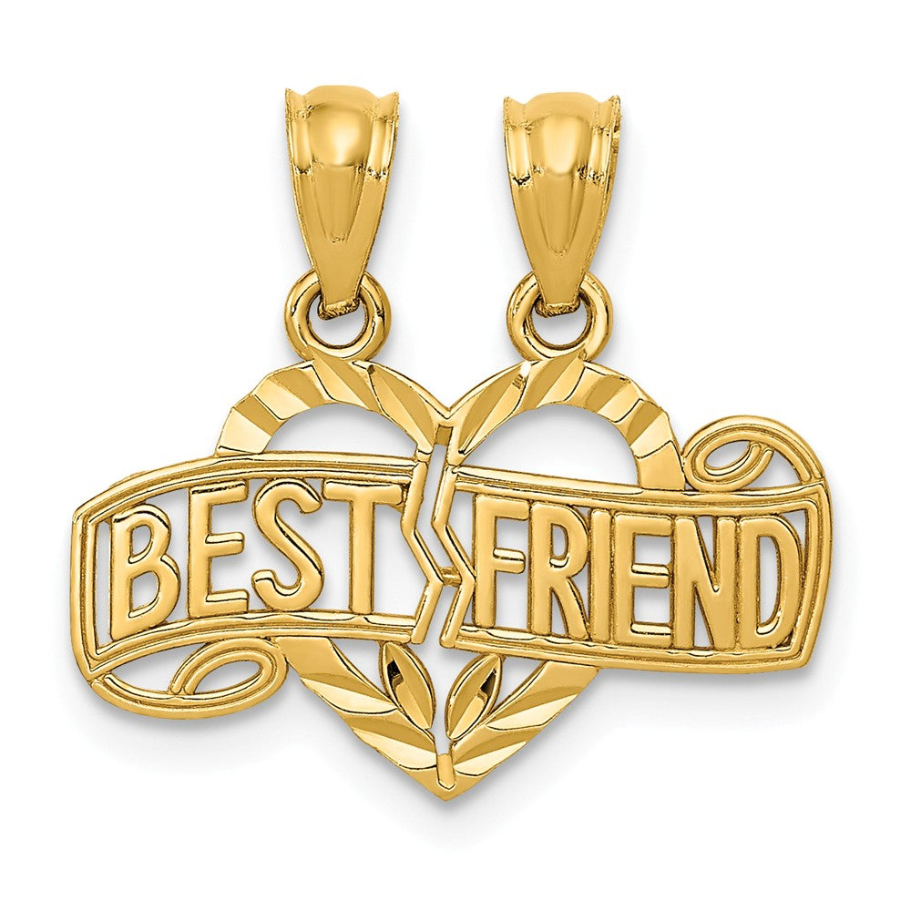 14k Yellow Gold Best Friend Heart Set of 2 Pendants, 19mm, Item P25985 by The Black Bow Jewelry Co.