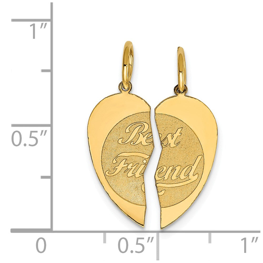Alternate view of the 14k Yellow Gold Best Friend Heart Set of 2 Charm or Pendants, 15mm by The Black Bow Jewelry Co.
