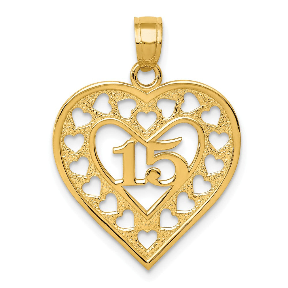 14k Yellow Gold 15 Inside Cut Out Heart Frame Pendant, 19mm, Item P26002 by The Black Bow Jewelry Co.