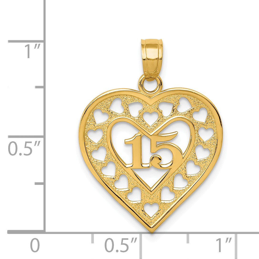 Alternate view of the 14k Yellow Gold 15 Inside Cut Out Heart Frame Pendant, 19mm by The Black Bow Jewelry Co.