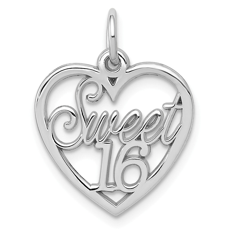 14k White Gold Sweet 16 Heart Charm or Pendant, 16mm, Item P26021 by The Black Bow Jewelry Co.
