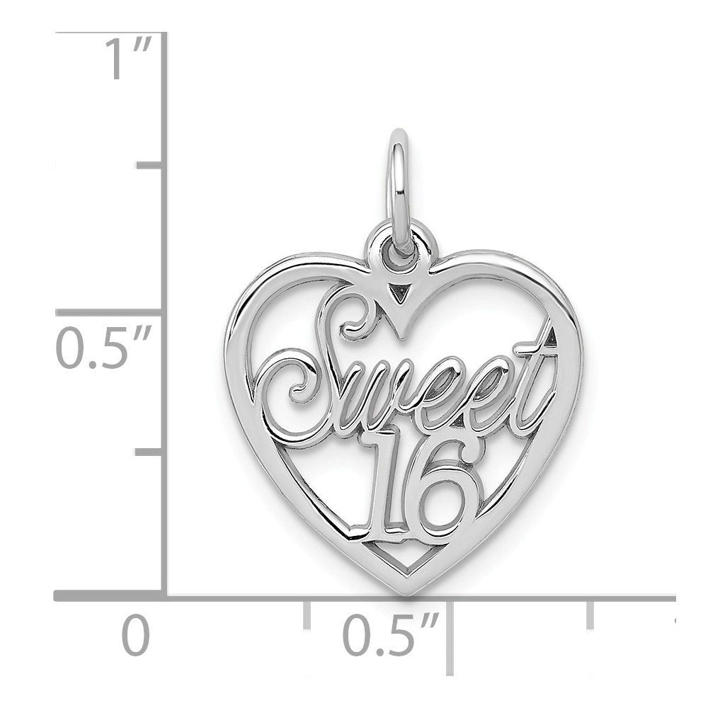 Alternate view of the 14k White Gold Sweet 16 Heart Charm or Pendant, 16mm by The Black Bow Jewelry Co.