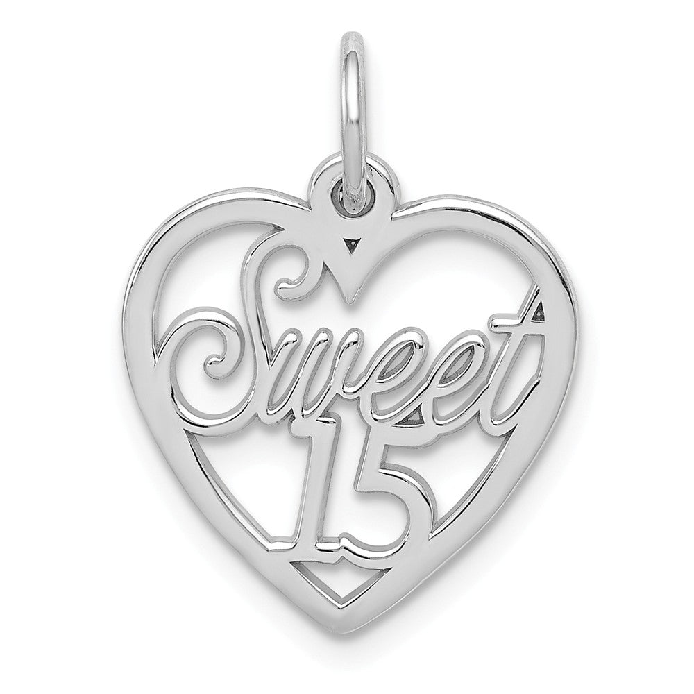 14k White Gold Sweet 15 Heart Charm or Pendant, 16mm, Item P26022 by The Black Bow Jewelry Co.