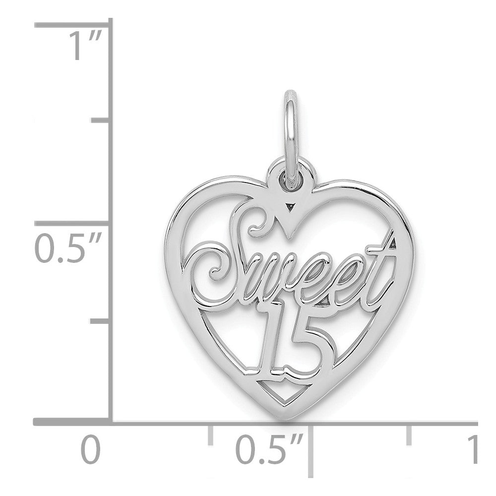 Alternate view of the 14k White Gold Sweet 15 Heart Charm or Pendant, 16mm by The Black Bow Jewelry Co.