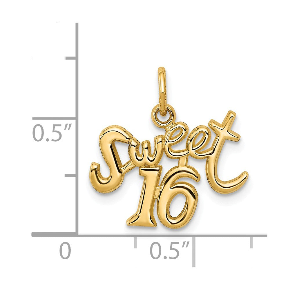 Alternate view of the 14k Yellow Gold Sweet 16 Charm or Pendant, 17mm by The Black Bow Jewelry Co.