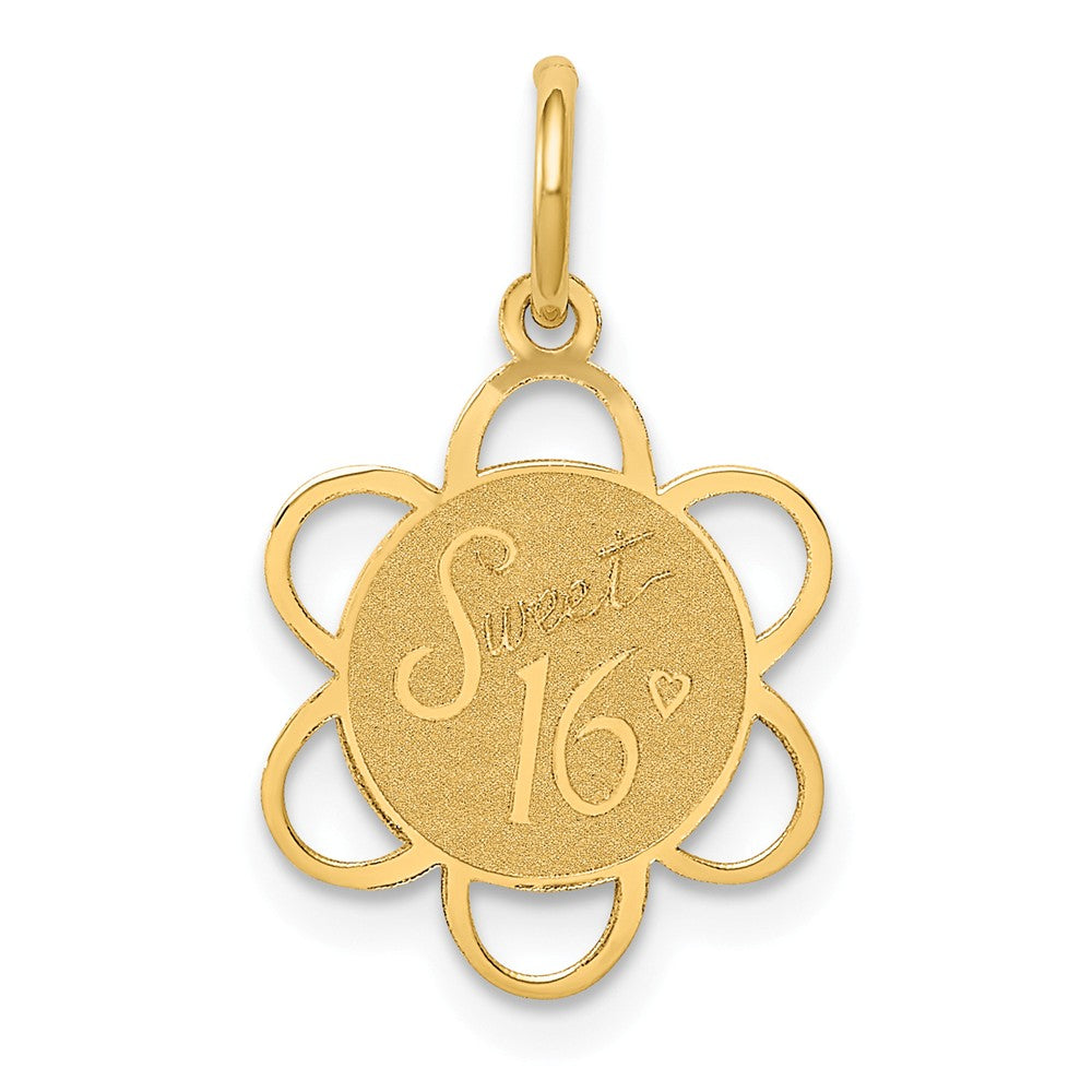 14k Yellow Gold Sweet 16 Scalloped Disc Charm or Pendant, 13mm, Item P26025 by The Black Bow Jewelry Co.