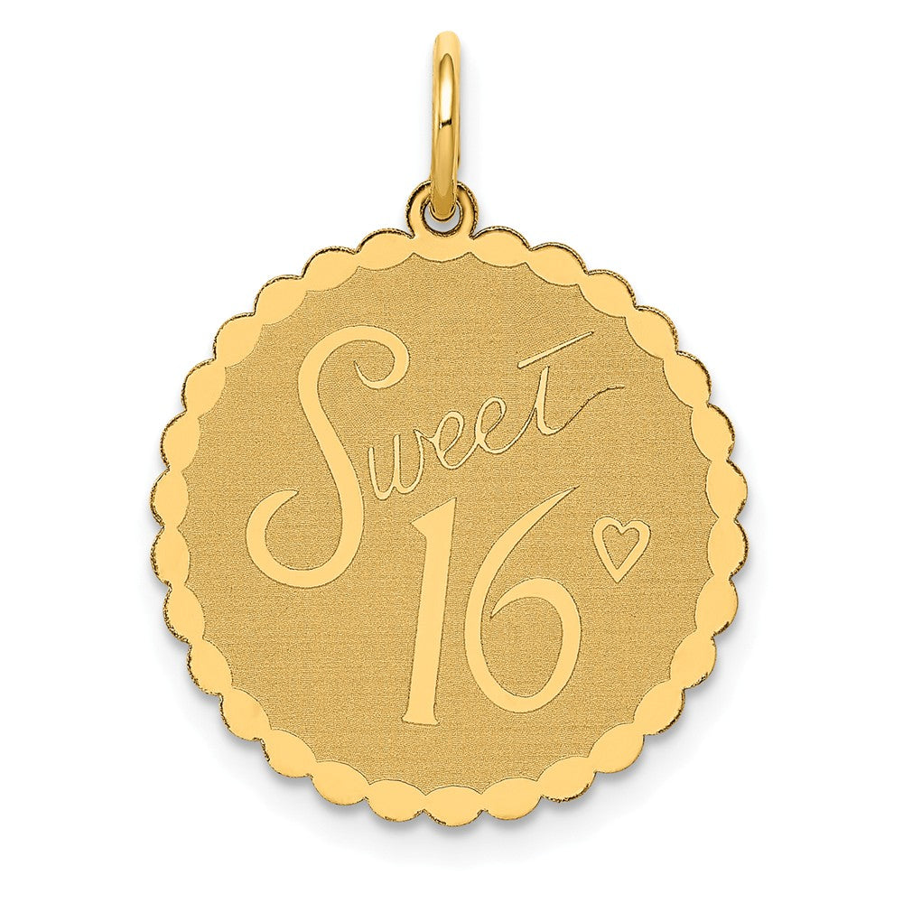 14k Yellow Gold Sweet 16 Disc Charm or Pendant, 18mm, Item P26027 by The Black Bow Jewelry Co.