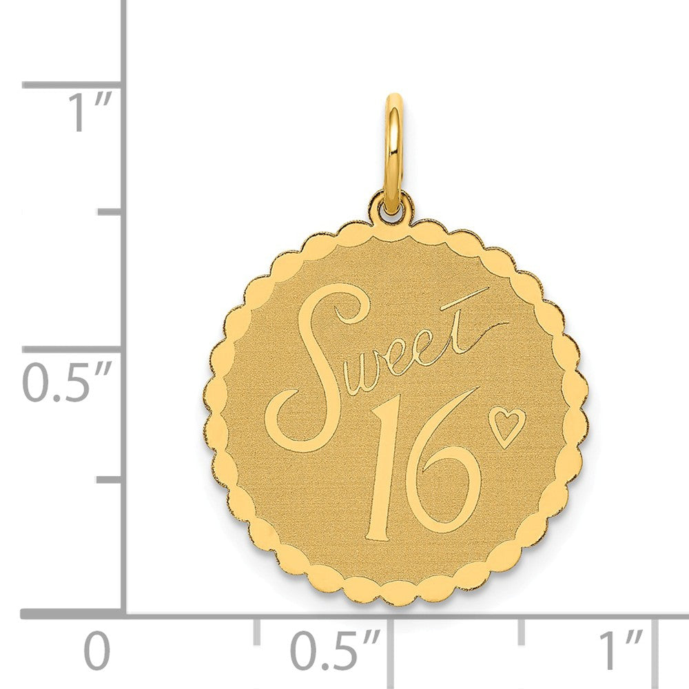Alternate view of the 14k Yellow Gold Sweet 16 Disc Charm or Pendant, 18mm by The Black Bow Jewelry Co.