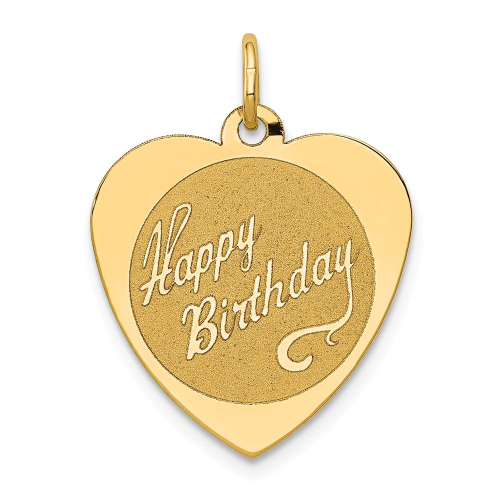14k Yellow Gold Happy Birthday Heart Disc Charm or Pendant, 18mm, Item P26030 by The Black Bow Jewelry Co.