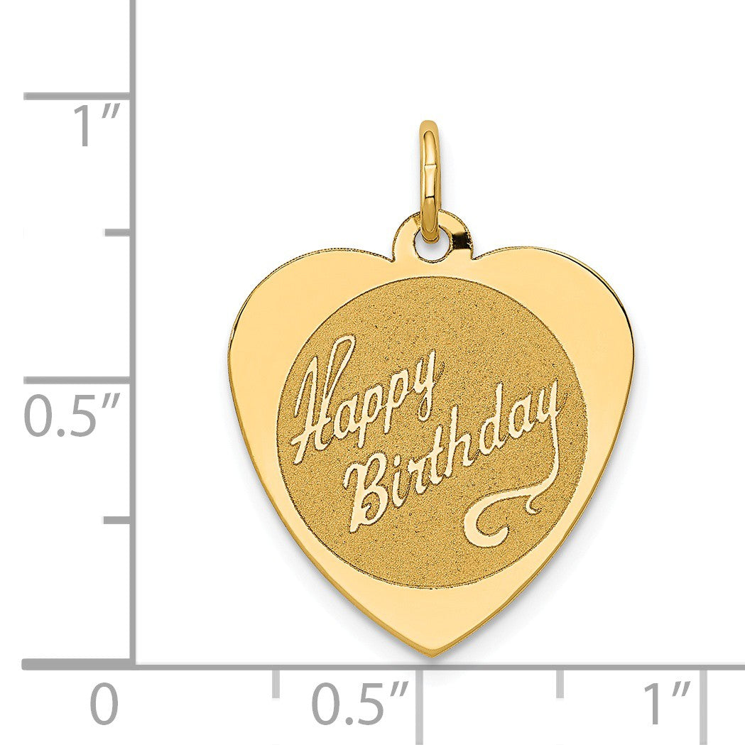 Alternate view of the 14k Yellow Gold Happy Birthday Heart Disc Charm or Pendant, 18mm by The Black Bow Jewelry Co.
