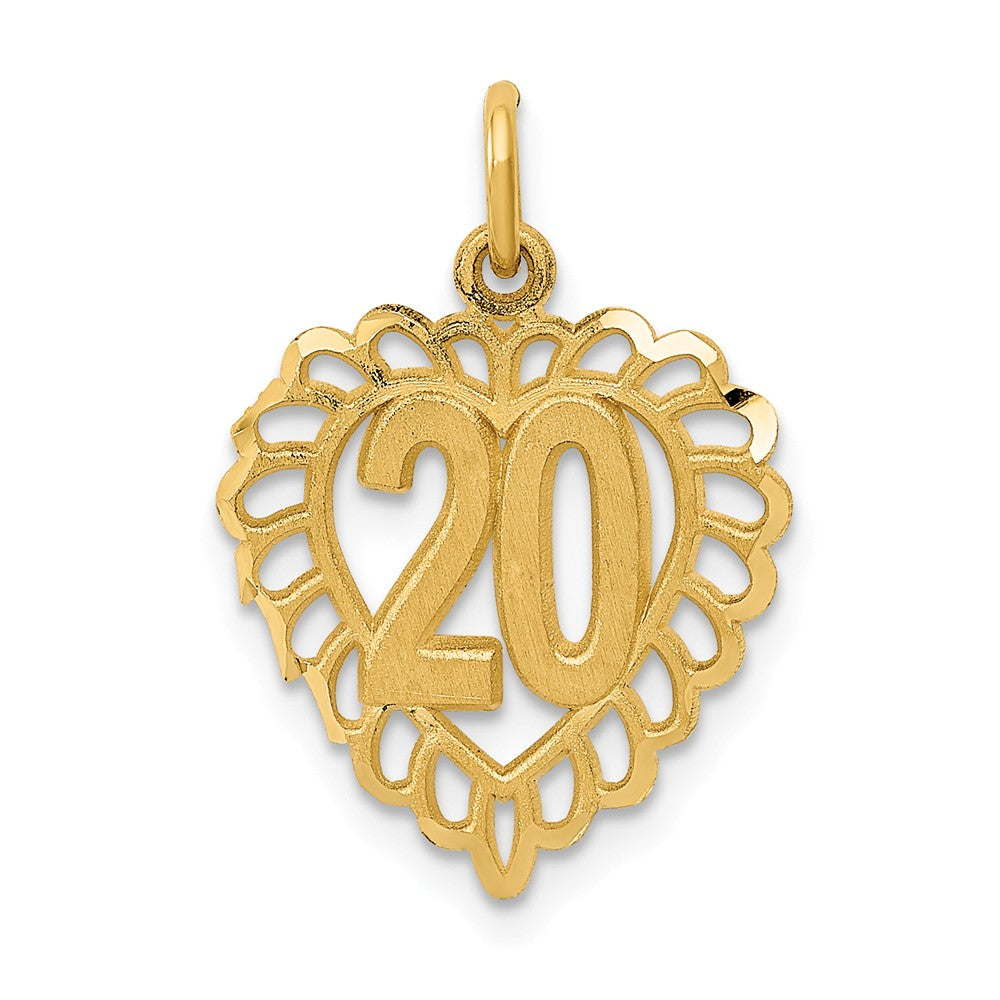 14k Yellow Gold 20 inside Heart Charm or Pendant, 15mm, Item P26033 by The Black Bow Jewelry Co.