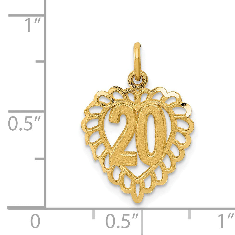 Alternate view of the 14k Yellow Gold 20 inside Heart Charm or Pendant, 15mm by The Black Bow Jewelry Co.