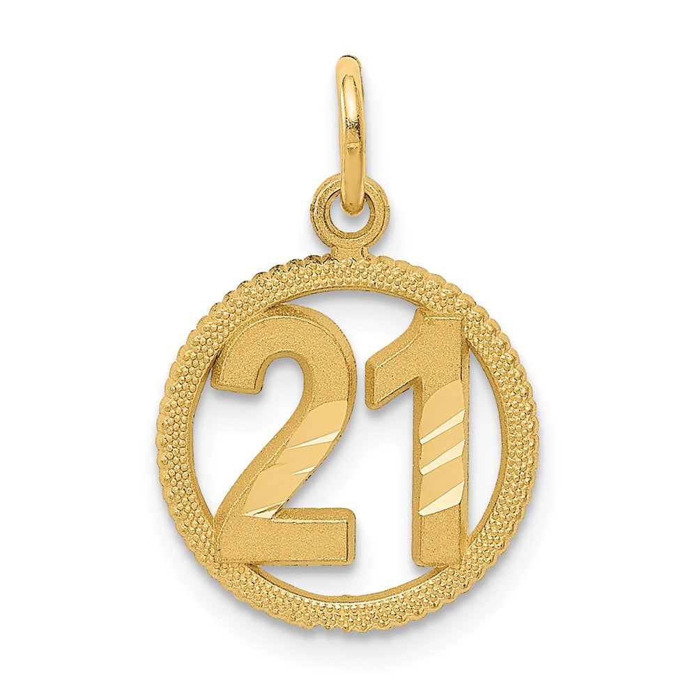 14k Yellow Gold Diamond Cut Number 21 Circle Charm or Pendant, 13mm, Item P26037 by The Black Bow Jewelry Co.