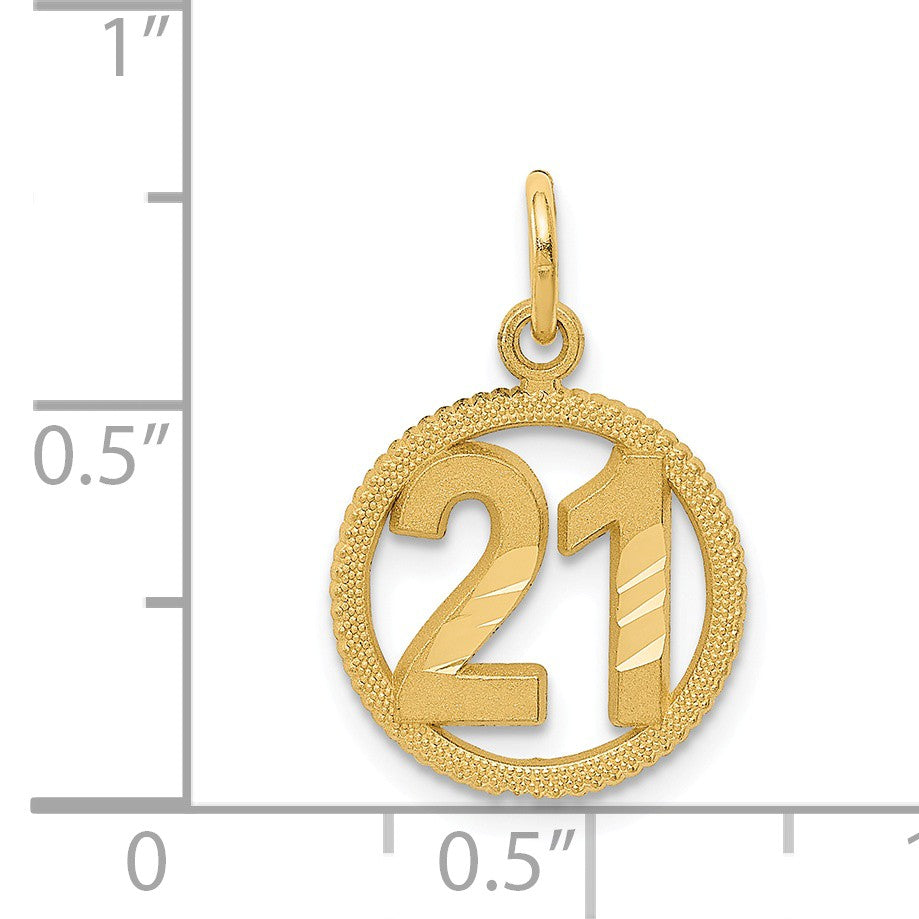 Alternate view of the 14k Yellow Gold Diamond Cut Number 21 Circle Charm or Pendant, 13mm by The Black Bow Jewelry Co.