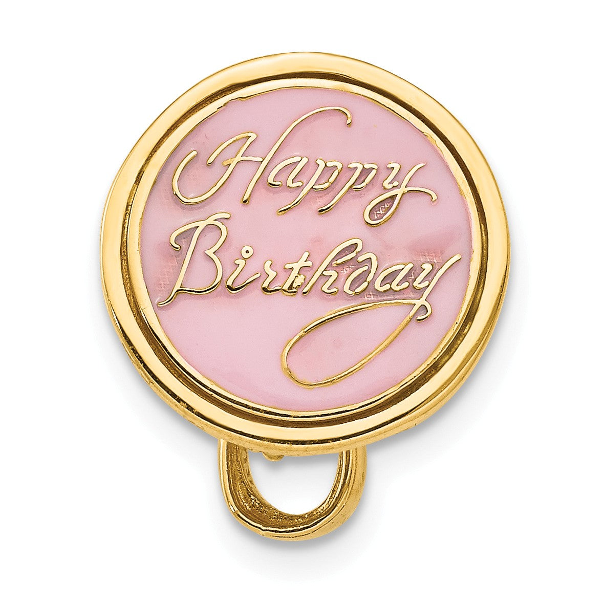 Alternate view of the 14k Yellow Gold Light Blue Enameled Happy Birthday Cake Pendant, 12mm by The Black Bow Jewelry Co.