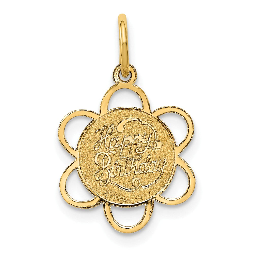 14k Yellow Gold Happy Birthday Charm or Pendant, 13mm, Item P26041 by The Black Bow Jewelry Co.