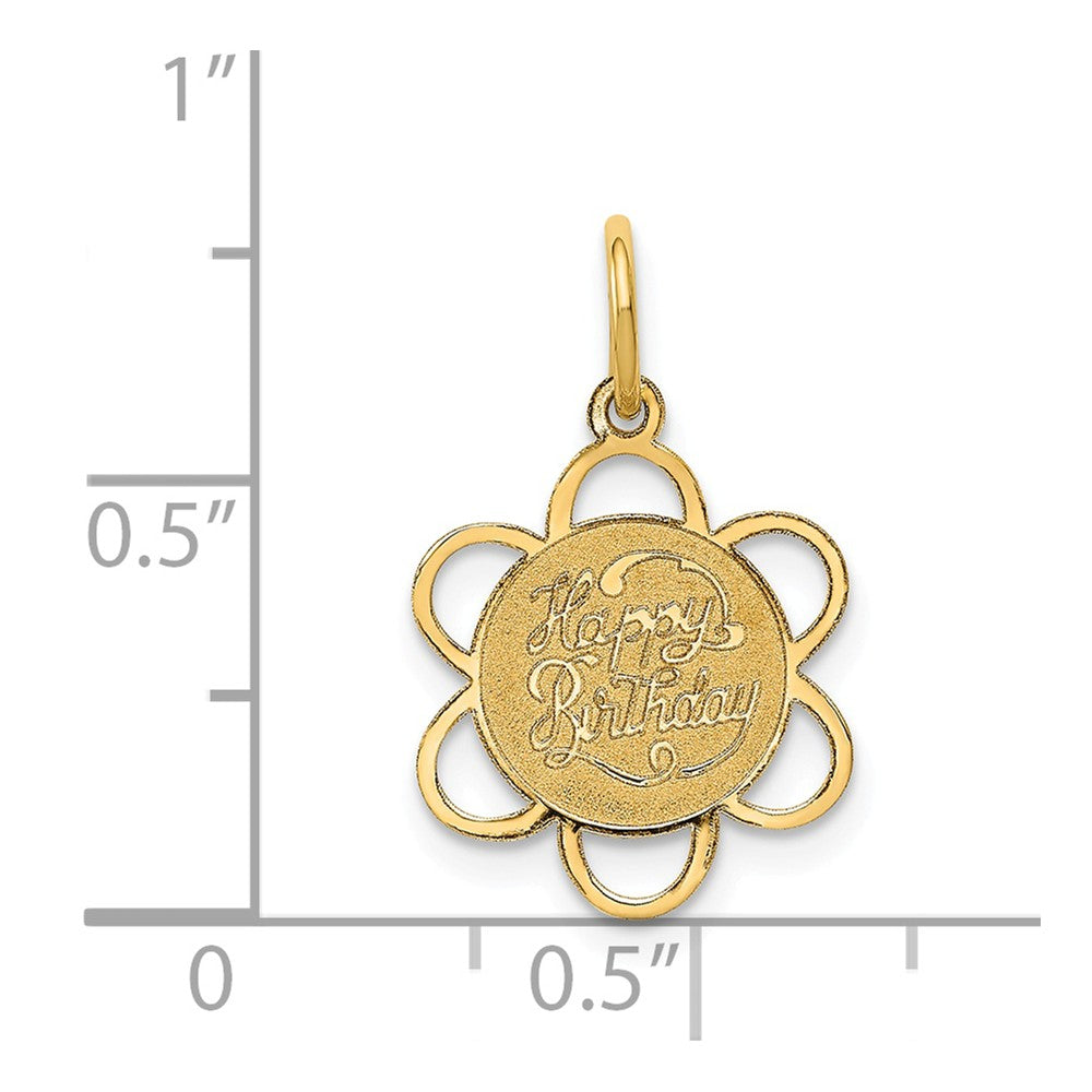 Alternate view of the 14k Yellow Gold Happy Birthday Charm or Pendant, 13mm by The Black Bow Jewelry Co.