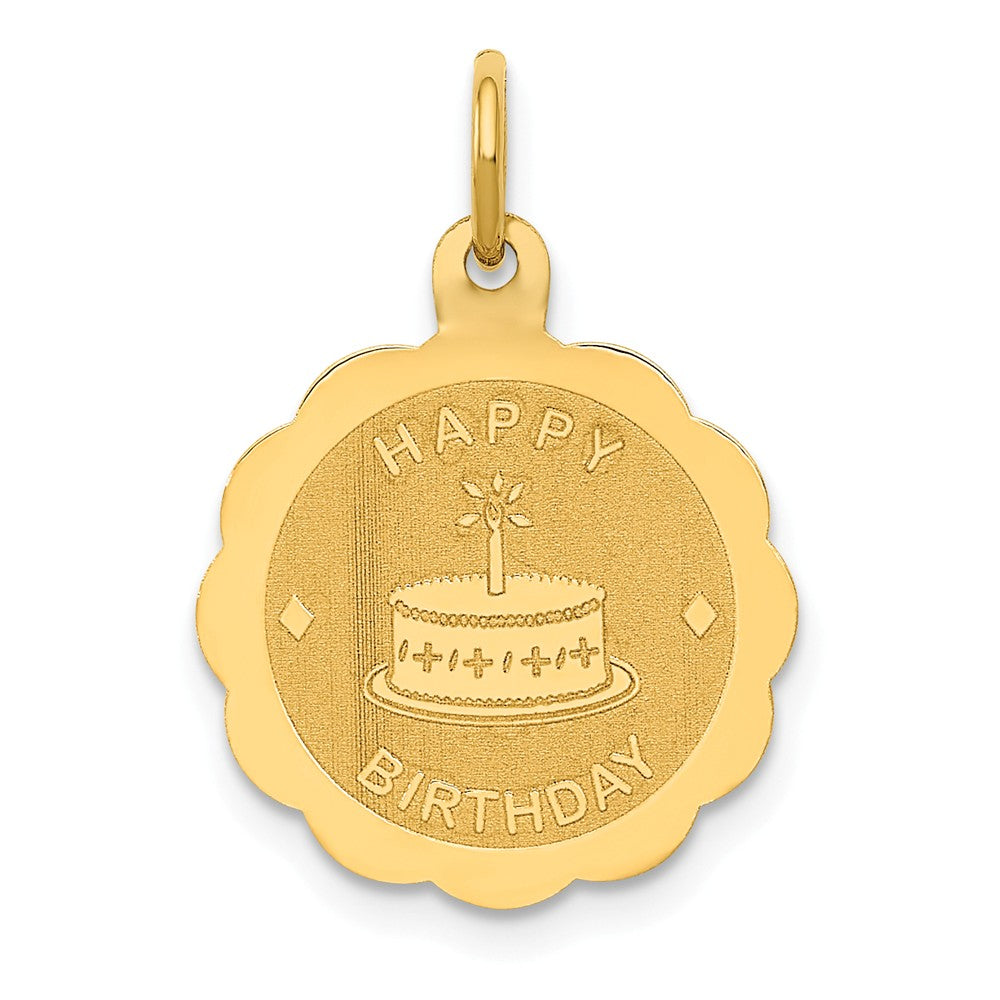 14k Yellow Gold Happy Birthday Charm or Pendant, 15mm, Item P26043 by The Black Bow Jewelry Co.