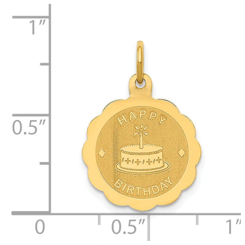 Alternate view of the 14k Yellow Gold Happy Birthday Charm or Pendant, 15mm by The Black Bow Jewelry Co.