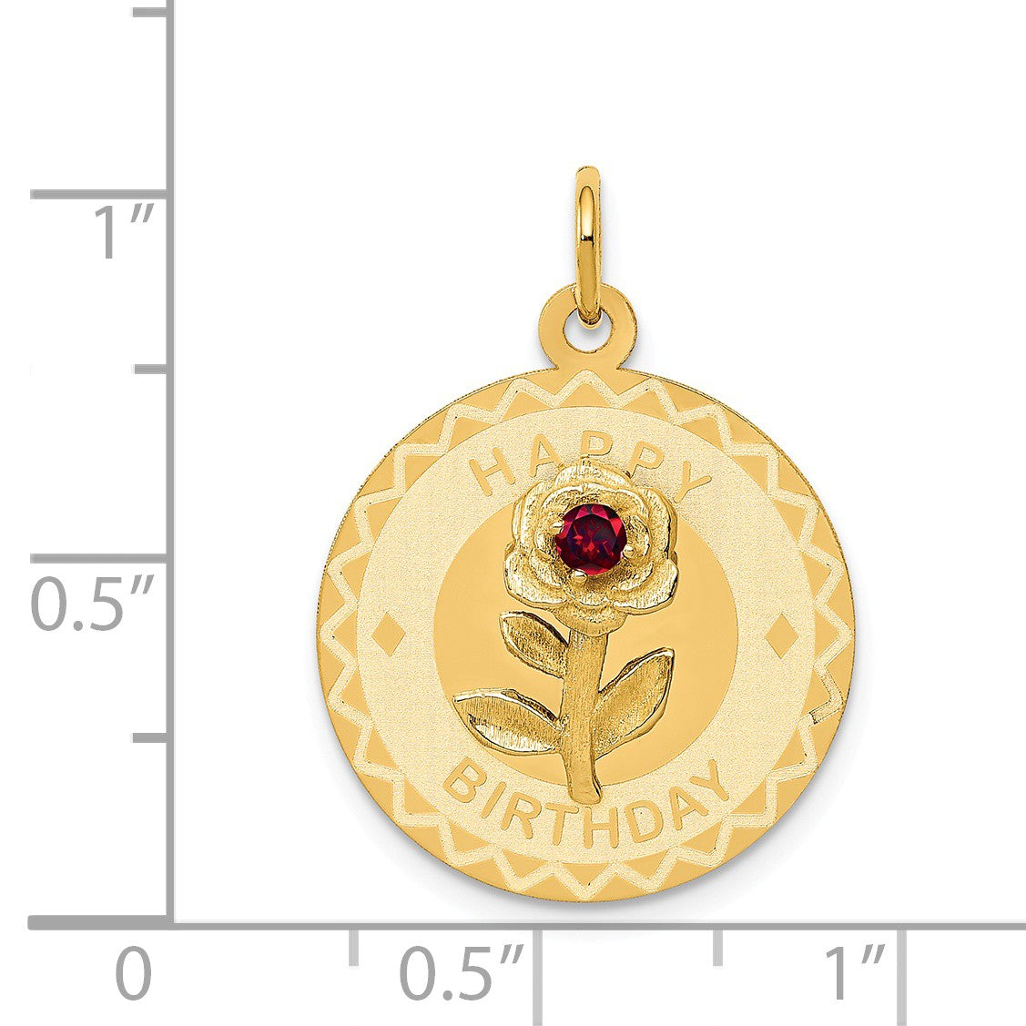 Alternate view of the 14k Yellow Gold Happy Birthday Disc Charm or Pendant w CZ Flower, 19mm by The Black Bow Jewelry Co.