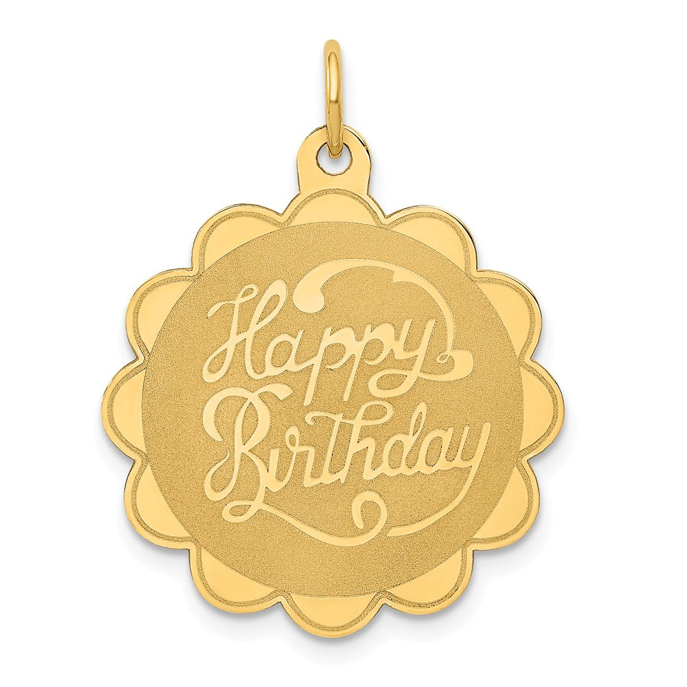 14k Yellow Gold Happy Birthday Disc Charm or Pendant, 22mm, Item P26046 by The Black Bow Jewelry Co.