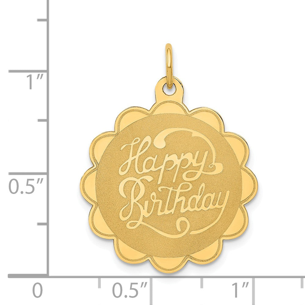 Alternate view of the 14k Yellow Gold Happy Birthday Disc Charm or Pendant, 22mm by The Black Bow Jewelry Co.