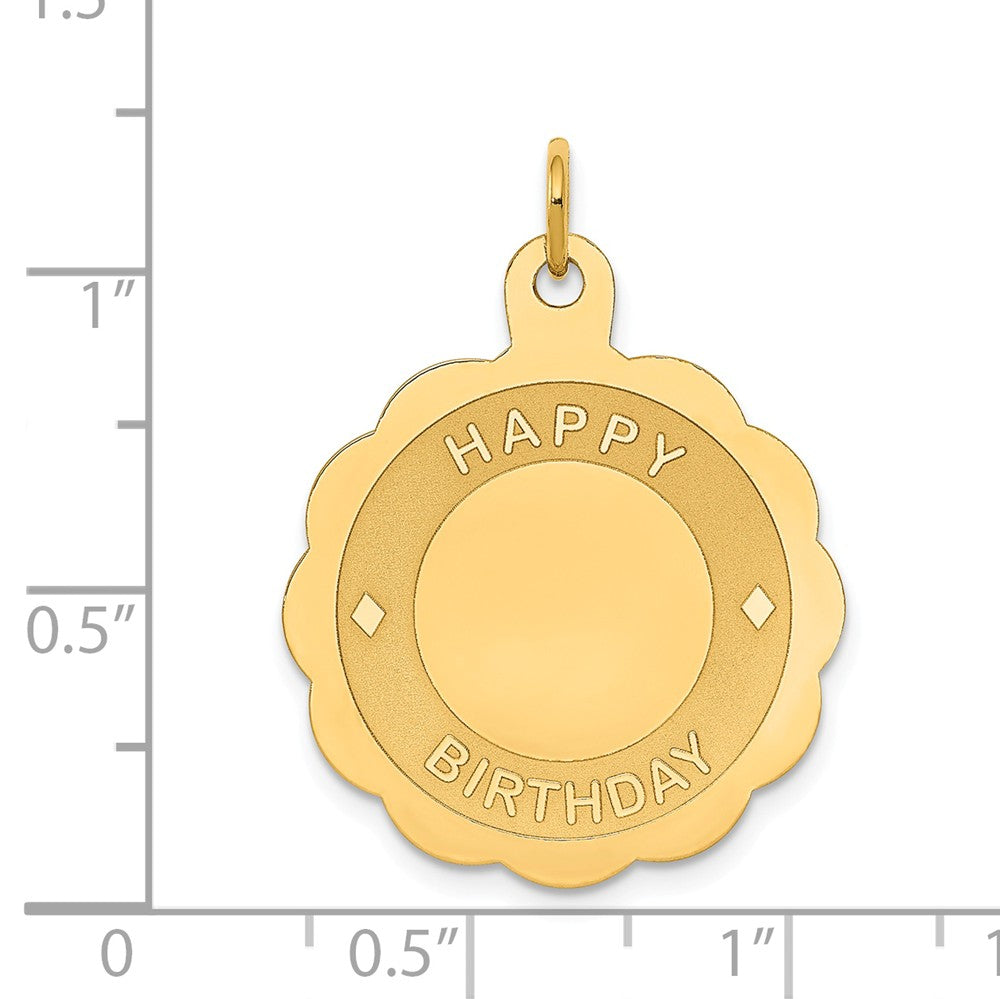Alternate view of the 14k Yellow Gold Happy Birthday Disc Pendant, 22mm by The Black Bow Jewelry Co.