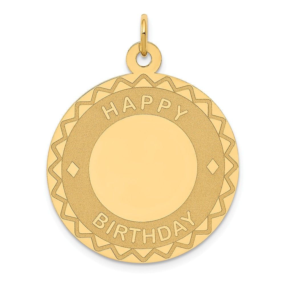 14k Yellow Gold Happy Birthday Pendant, 26mm, Item P26050 by The Black Bow Jewelry Co.