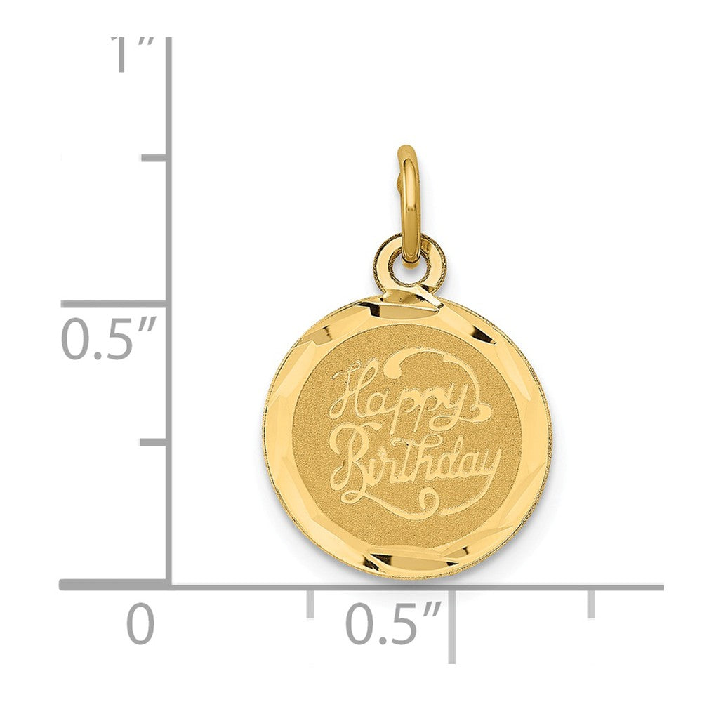 Alternate view of the 14k Yellow Gold Script Happy Birthday Disc Charm or Pendant, 13mm by The Black Bow Jewelry Co.