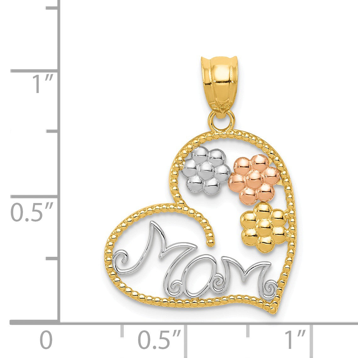 Alternate view of the 14k Tri Color Gold MOM and Flowers Pendant, 20mm by The Black Bow Jewelry Co.