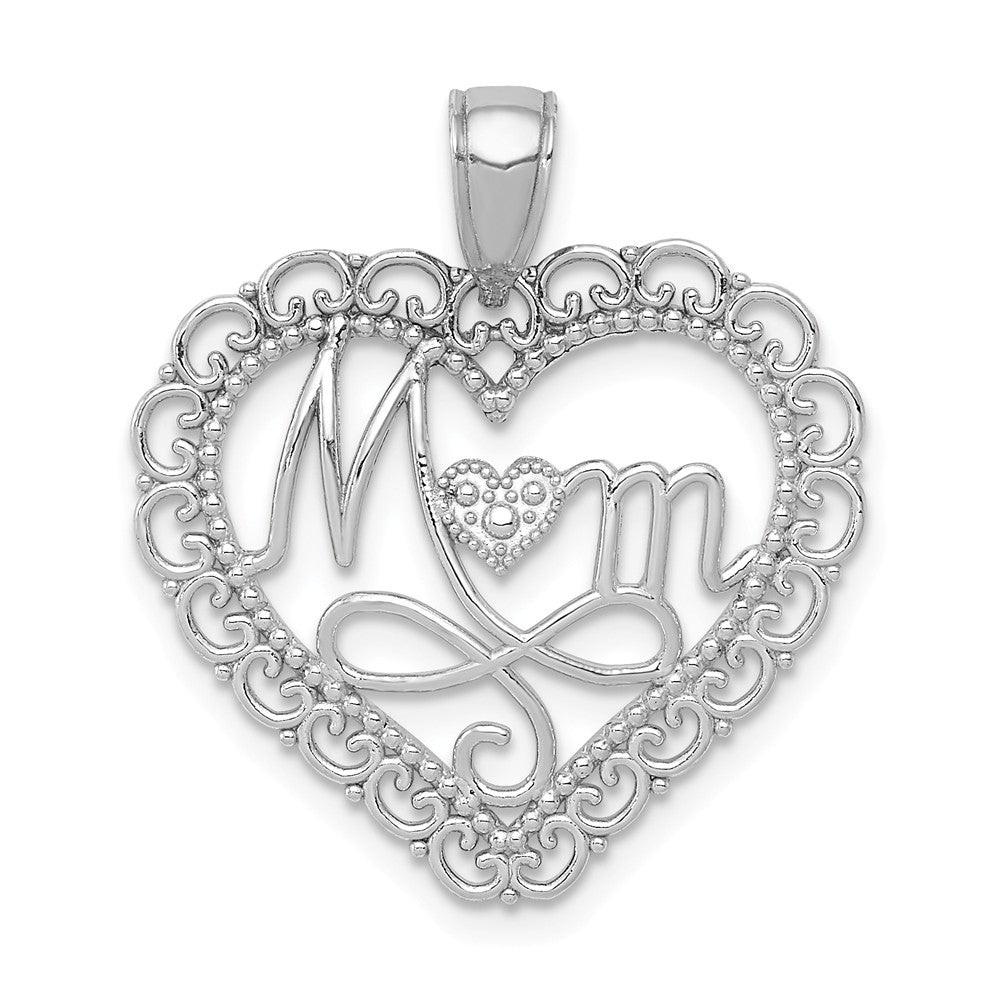 14k White Gold Mom Scallop Heart Pendant, 23mm, Item P26077 by The Black Bow Jewelry Co.