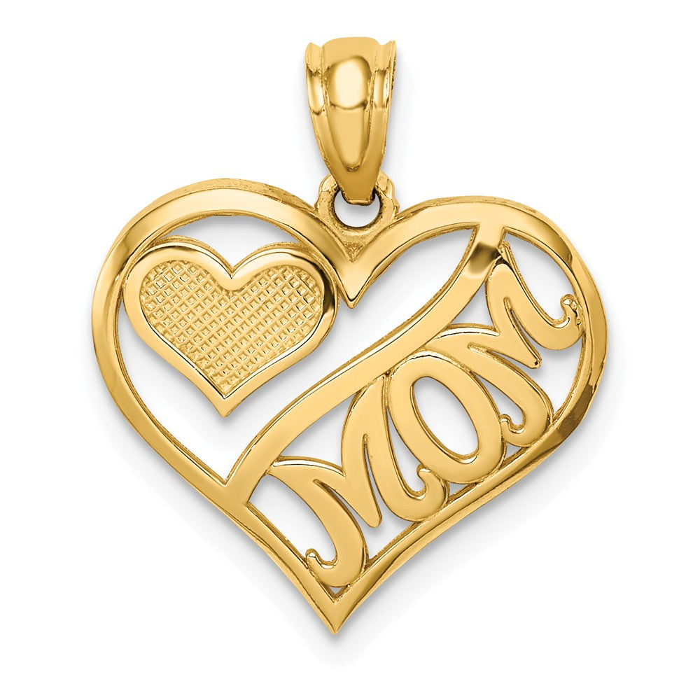 14k Yellow Gold Mom and Heart Pendant, 16mm, Item P26080 by The Black Bow Jewelry Co.