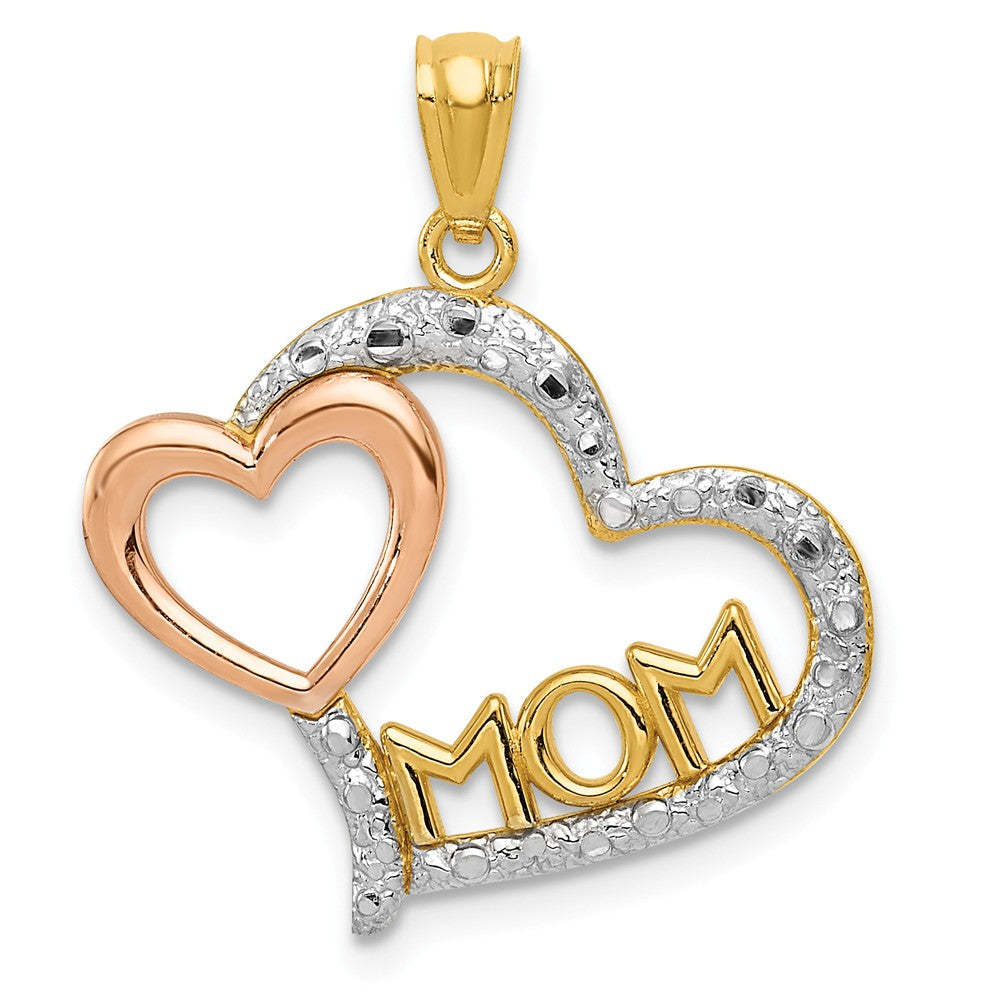 14k Two Tone Gold and White Rhodium Mom and Heart Pendant, 20mm, Item P26081 by The Black Bow Jewelry Co.
