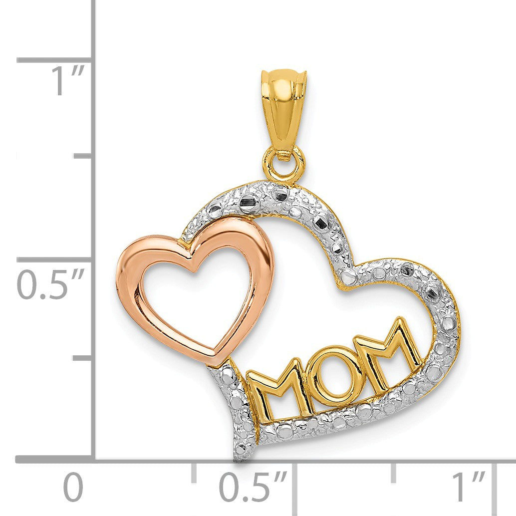 Alternate view of the 14k Two Tone Gold and White Rhodium Mom and Heart Pendant, 20mm by The Black Bow Jewelry Co.