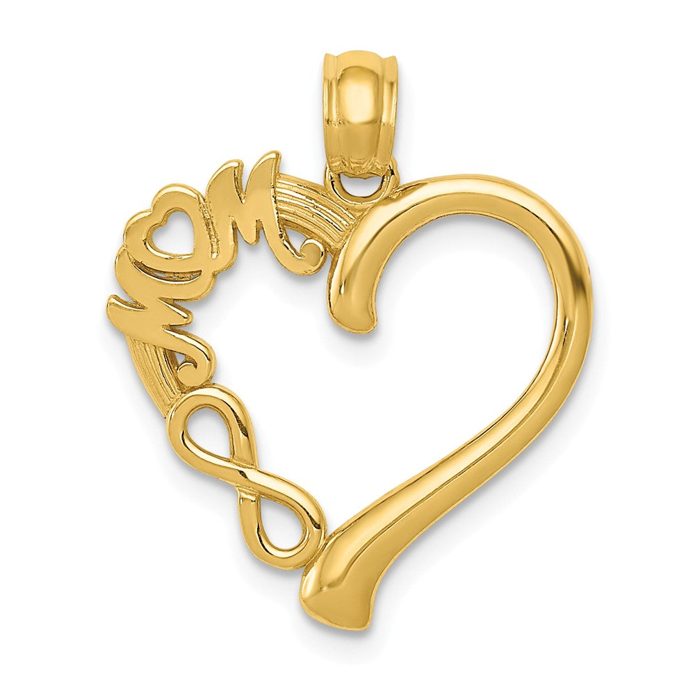 14k Yellow Gold Mom on Heart with Infinity Symbol Pendant, 18mm