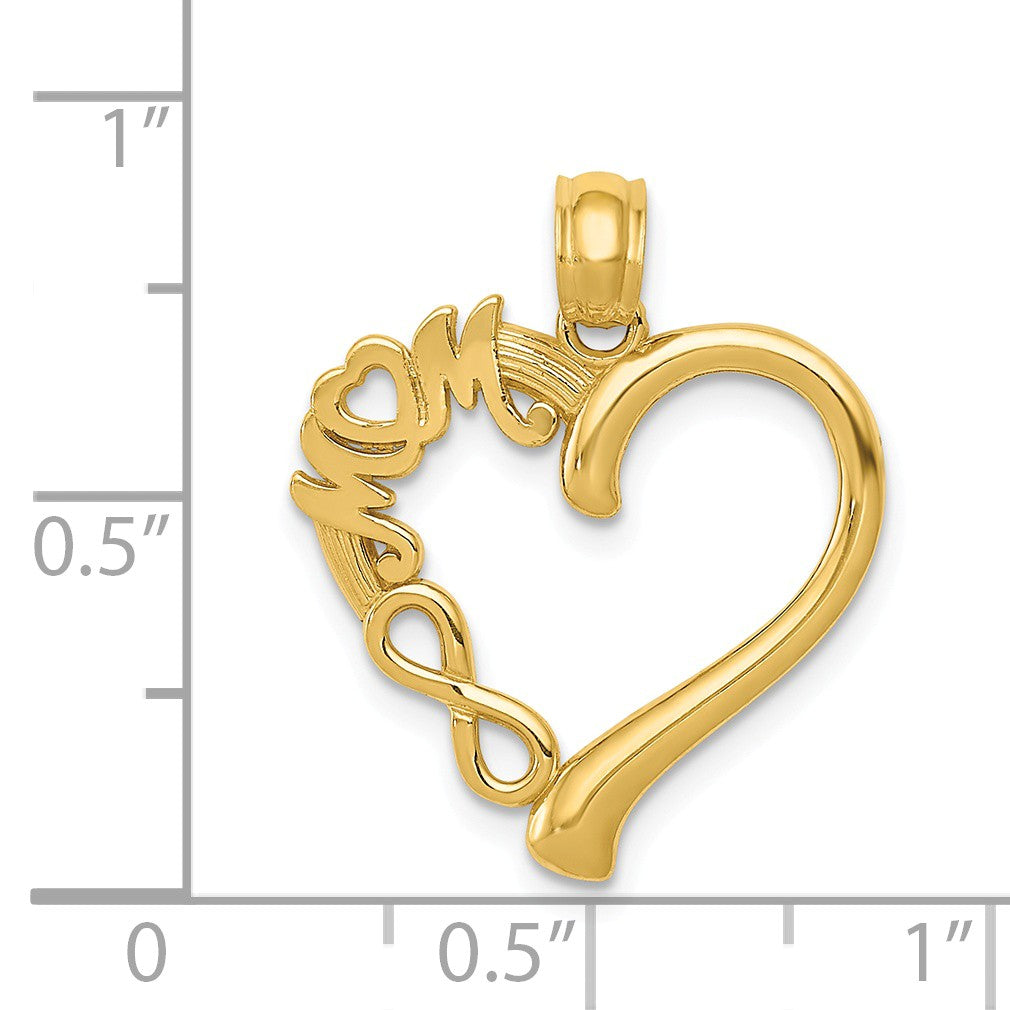 Alternate view of the 14k Yellow Gold Mom on Heart with Infinity Symbol Pendant, 18mm by The Black Bow Jewelry Co.