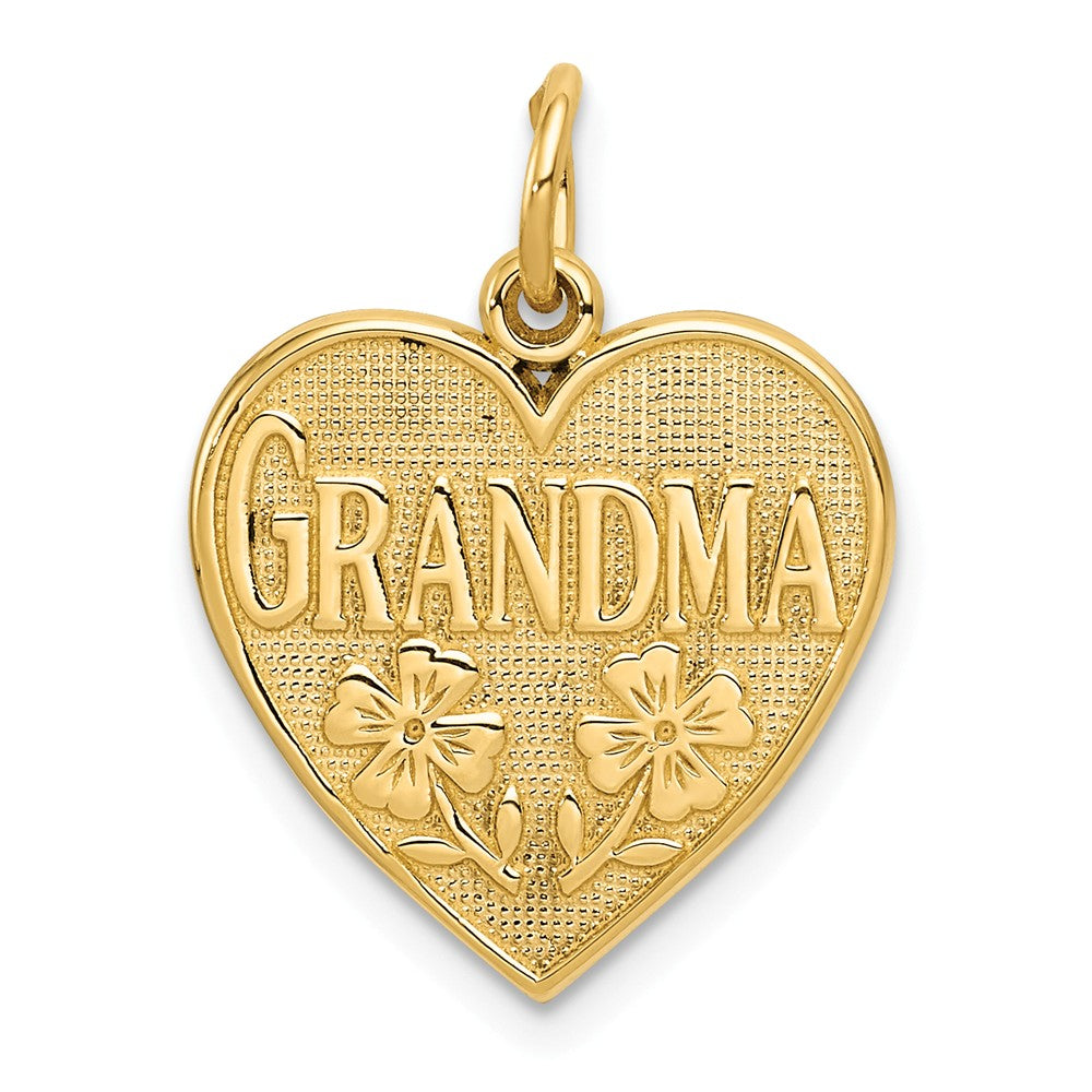 14k Yellow Gold Grandma Heart with Flowers Charm or Pendant, 16mm, Item P26093 by The Black Bow Jewelry Co.