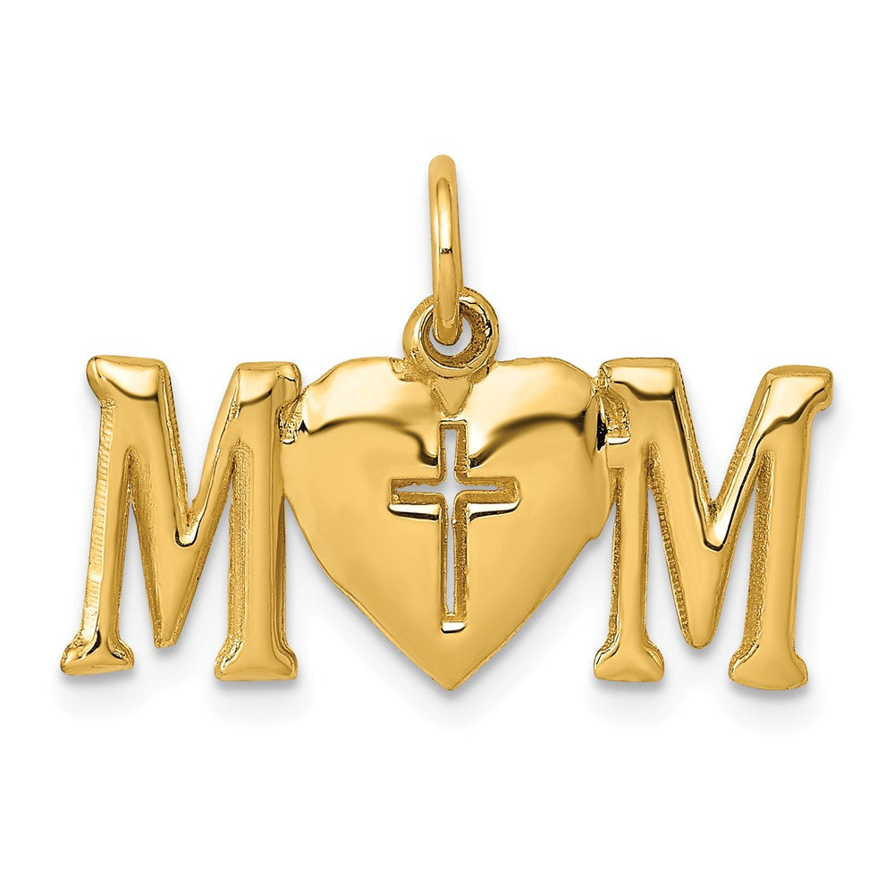 14k Yellow Gold Mom with Cross Charm or Pendant, 22mm, Item P26094 by The Black Bow Jewelry Co.